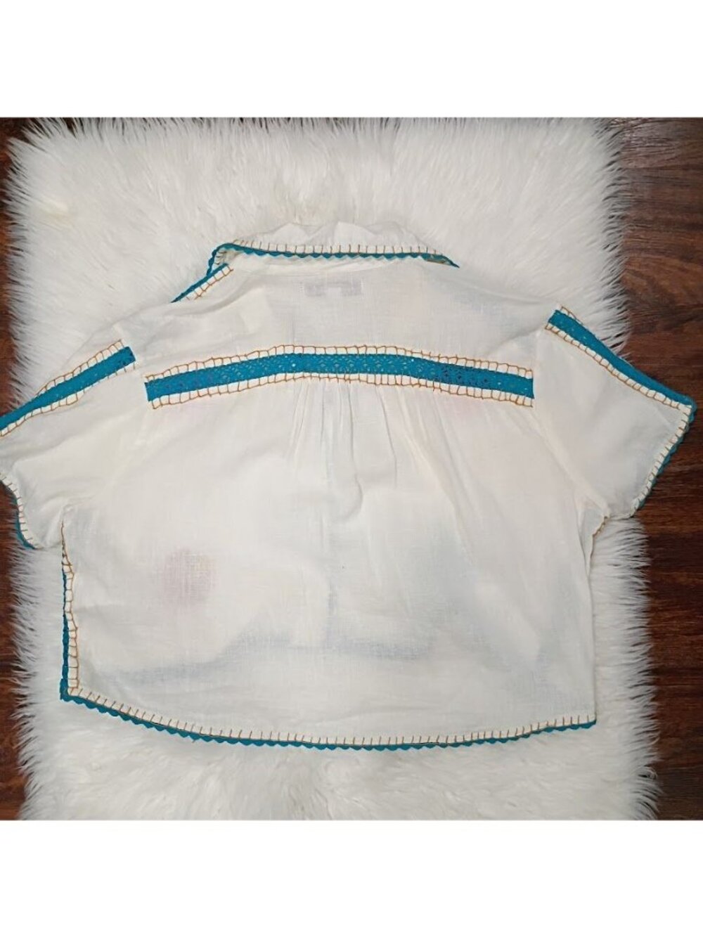 Urban Outfitters Embroidered Cropped SZ S Boho Festival Lagenlook Shirt - Picture 6 of 13